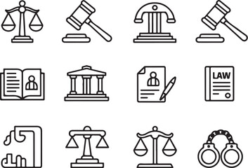 Obraz premium Gavel, Scale, Book Law Icons Collection