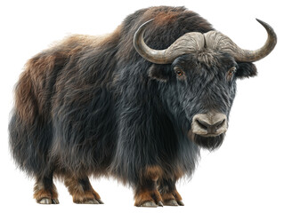 A powerful yak stands proudly, its robust frame and impressive horns a testament to its strength. 