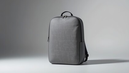 Gray backpack with a textured surface.