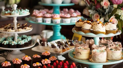 Retro-style Coffee and Dessert Table Arrangement: A Nostalgic Journey Through Vintage Elegance, Timeless Flavors, and Artistic Presentation for Themed Events, Weddings, and Retro-inspired Gatherings