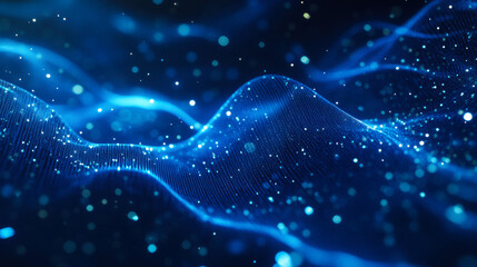 Dynamic blue waves of light create a mesmerizing visual effect in a dark environment