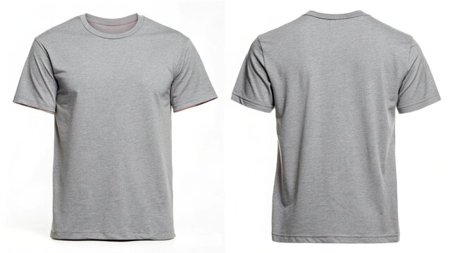 Heathered Gray Crew Neck T-Shirt Mockup: Front and Back Views, Studio Shot, Clean Minimalist Style