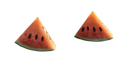 Two juicy watermelon slices beckon on a summer picnic tempting taste buds with refreshing on transparent background