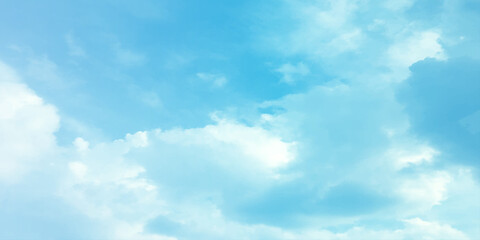 Obraz premium Air Blue, beautiful daylight clouds, a surface canvas image, panorama, white cirrus cloud on a sunny day, soft blue atmospheric, dramatic sky, colorful clearing, fresh weather fluffy 