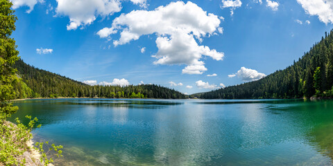 Wide panoramic view of the Black Lake in the Municipality of Zabljak in northern Montenegro