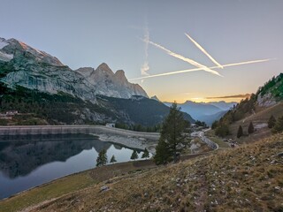 Beautiful landscape of Italian Dolomites mountains, great place for outdoor hiking and climbing via...