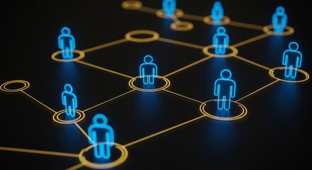 Glowing Network of Interconnected Blue Human Figures