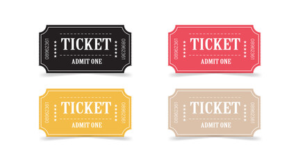 Set of movie colored ticket .Tickets for cinema, movie, circus, carnival, film, festival.Retro ticket design template. 