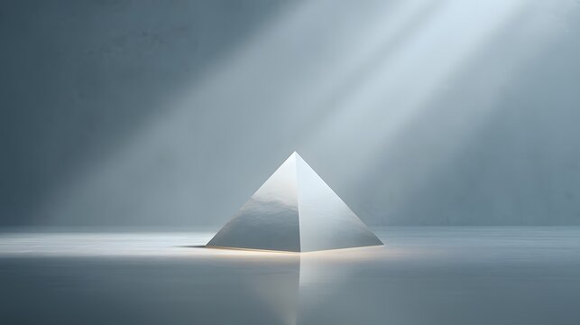 Floating Glass Pyramid with Light Beams, Meditation apps, books, spirituality, pyramid abstract, floating shape, sacred geometry