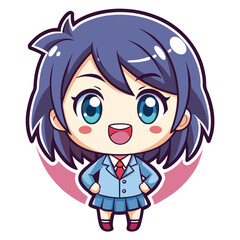 Obraz premium Cheerful anime girl in school uniform