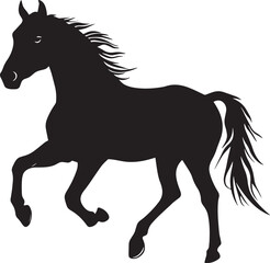 Horse Walking One leg lifted body in mid-stride tail relaxed behind. full length silhouette black vector illustration