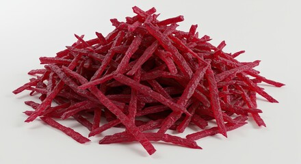 Fototapeta premium Pile of Dehydrated Beetroot Sticks on White Background