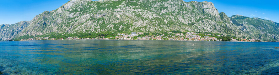 Wide panoramic view of Kotor Bay in Montenegro
