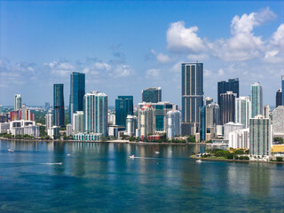 Aerial view of Brickell skyscrapers. Modern cityscape of downtown Miami. Panoramic Miami skyline...