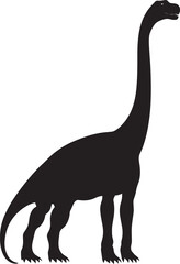 Diplodocus A long-necked quadrupedal dinosaur featuring an exceptionally long tail, slender body, and small head, full-length black silhouette vector illustration.