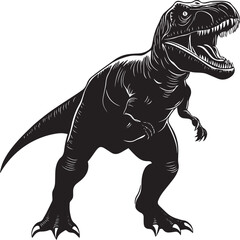 Fototapeta premium T-Rex Yelling A giant T-Rex bellowing loudly, mouth agape and exhibiting a strong stance, complete black vector silhouette design.