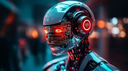 futuristic artificial intelligence robot with led facial features and advanced technology design