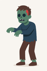 Flat Vector of a Scary Zombie in Tattered Clothes