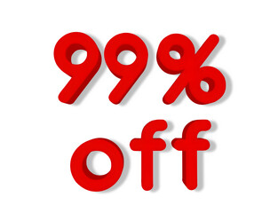 Ninety nine percent discount number on transparent background