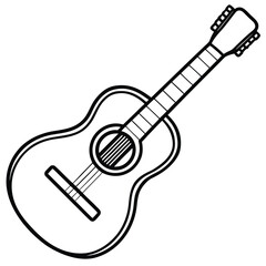 Naklejka premium Black and white line art illustration of an acoustic guitar musical instrument string instrument