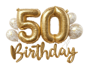 Celebrating 50th birthday milestone with gold balloons in festive