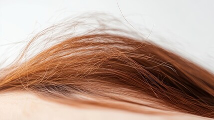 Fototapeta premium Auburn hair on a light background, showing the texture. Use it for haircare or beauty product ads.