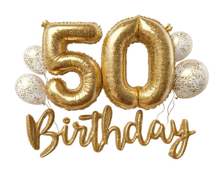 Celebrating 50th birthday milestone with gold balloons in festive