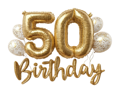 Celebrating 50th birthday milestone with gold balloons in festive