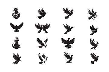Dove silhouette vector .Set of dove silhouette vector .group of bird