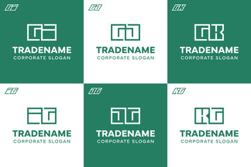 Letters GI IG GJ JG GK KG Square and Dynamic Logo Set