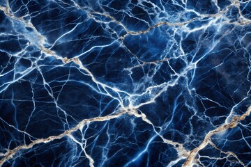 Closeup of a luxurious dark blue marble texture with gold veins