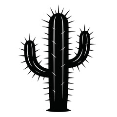 Simple Silhouette Cactus Plant with Thorns and Branches Desert Flora Illustration
