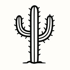 Outline Handdrawn Simple Cactus Plant Desert Nature Illustration Element