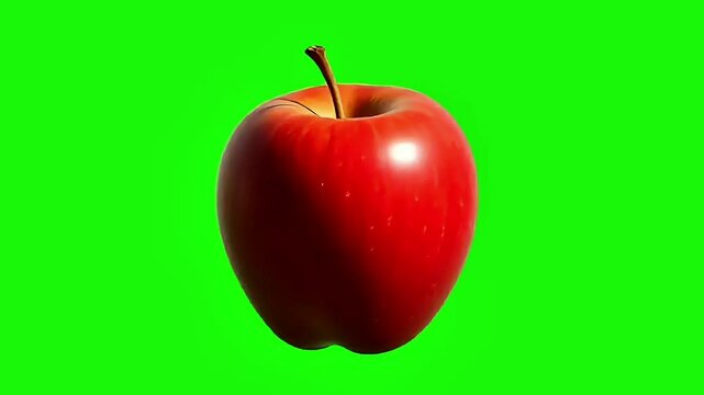 Red apple rotation on green screen background. 3D animation, Generative AI
