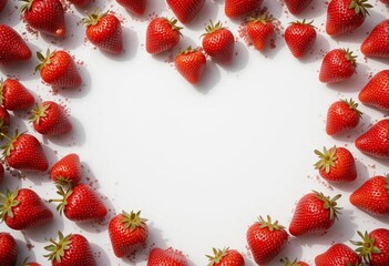 Strawberry isolated by white background . Heart shape strawberry frame on white background 