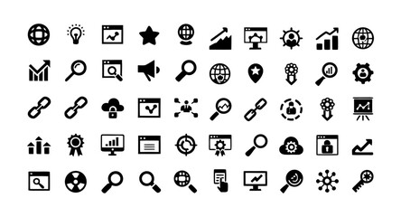 SEO Icon Set – Editable Stroke Vector Icons of Search Engine Optimization, Marketing, Website Traffic, Ranking, Keyword, Link Building, Optimization Tools, and More – Line Style Digital Marketing Icon