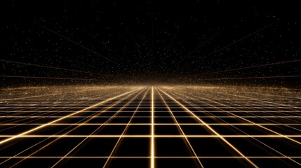 Golden grid abstract background with sparkling particles