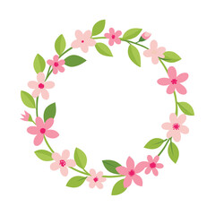 Elegant circular floral crown design featuring delicate spring blossoms and leaves perfect for decorative banners and advertisements
