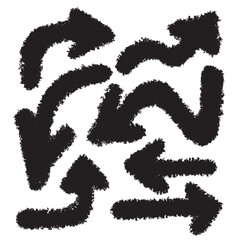 Set of Grunge Hand Drawn abstract arrows calligraphic brush and chalk design style. Bold brush drawn arrows.