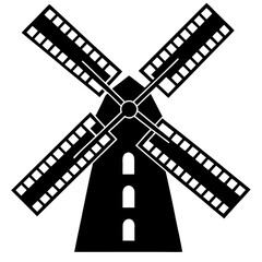 old windmill vector on silhouette  white background 