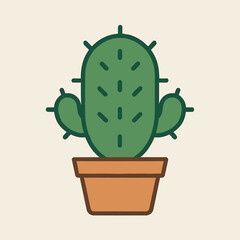 Minimalist Flat Style Cactus in Pot Botanical Home Decoration Illustration