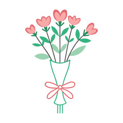 Elegant line art illustration of a delicate floral bouquet tied with a ribbon perfect for decorative designs