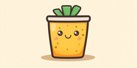 cute cartoon pineapple juice in a fun glass with facial expression and straw