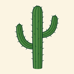 Simple Handdrawn Green Saguaro Cactus Desert Plant Illustration Element