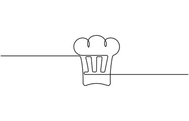 Continuous one line drawing of chef hat or cap. One line drawing illustration of hat chef, One single line drawing of chef hat or cap for restaurant vector graphic illustration.