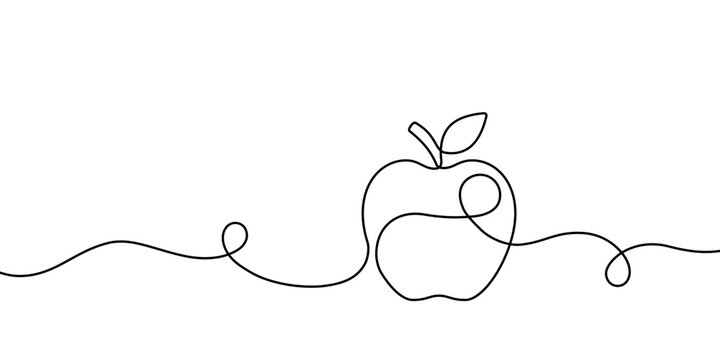 Naklejki Apple line art. Apple hand drawn. Fruit continuous line drawing. Single contour food for design print. Single lineart sketch health. Simplicity sign isolated on white background. Vector illustration