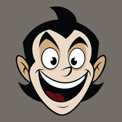 Joyful Cartoon Man Face; Retro Style Illustration; Happy, Playful Expression; Vector Graphic;  Fun, Whimsical Mood.