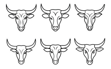 Line Art Bull Heads:  Elegant, Minimalist, Black and White Vector Illustrations for Branding.