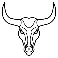 Stylized Line Art Bull Skull:  Western, Rustic, and Powerful Graphic Design Element
