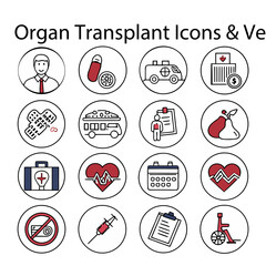 Fototapeta premium Organ Transplant Icons & Vector Set